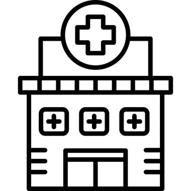 Hastane binası ikonu. Beyaz arkaplanda izole edilmiş web tasarımı için ana hastane oluşturma vektör simgesi