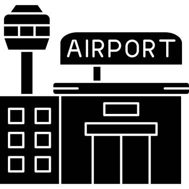 Havaalanı binası ikonu. Beyaz arkaplanda izole edilmiş web tasarımı için havaalanı oluşturma vektör simgesinin basit çizimi