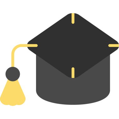 Mezuniyet kap düz simgesi beyaz arka plan, vektör, illüstrasyon izole