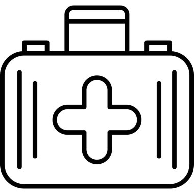 İlk yardım çantası simgesi. Beyaz arkaplanda izole edilmiş web tasarımı için tıbbi malzeme vektör simgesi