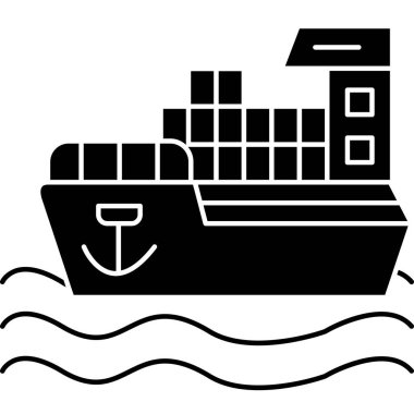 Yük konteynırı simgesine sahip gemi, düz stil