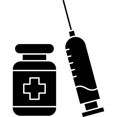 Şırınga ikonlu tıbbi şişe, vektör biçimi