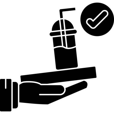 Elinde şişe olan tıbbi eldivenli bir adamın vektör simgesi.