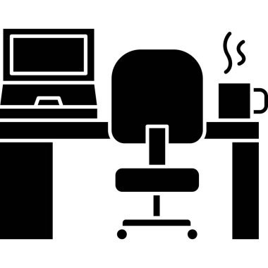 ofis masası ve bilgisayar simgesi