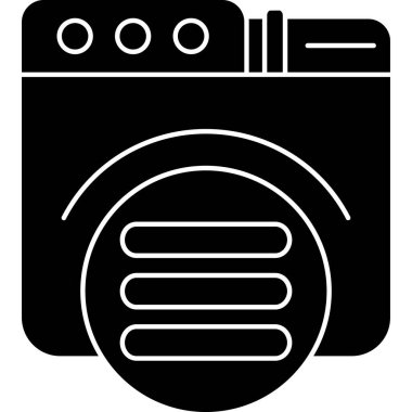 çamaşır makinesi vektör simgesi. biçim düz sembol, siyah renk, yuvarlak açılar, beyaz arkaplan