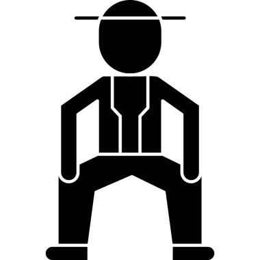 Takım elbiseli, şapkalı ve sandalyeli bir adamın vektör çizimi.