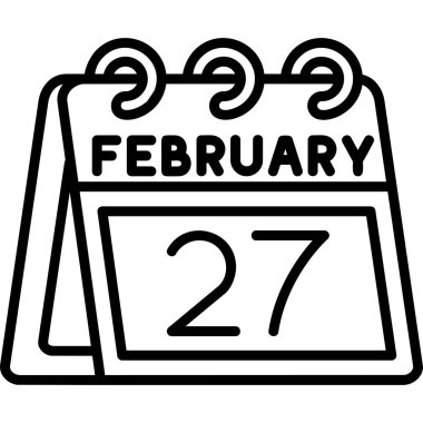 27 Şubat 'ta. tarihli tek bir simge biçimi, bir aylık takvim. Şubat 'ta. Şubat. set, beyaz arkaplan.