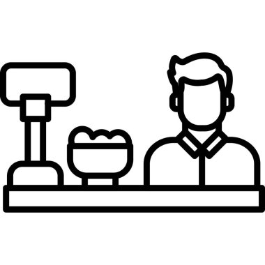 Yemek ikonu yiyen adam ana hatlı vektör. İnsan yer.