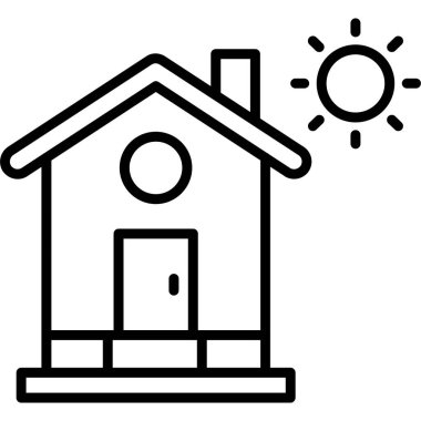 güneş ve bina ikonu vektör çizimi