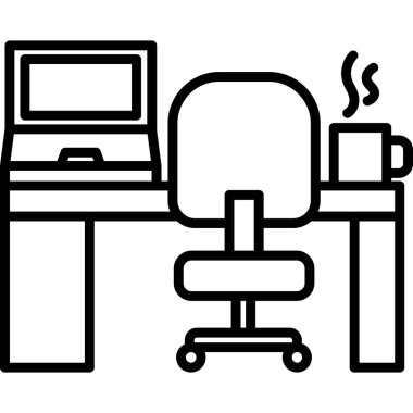 Bilgisayar ve lamba ikonlu masa, tasarım taslağı