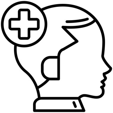 Beyin simgesi olan insan kafası, vektör illüstrasyonu