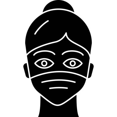 Kadın yüz maskesi ikonu. Beyaz arkaplanda izole edilmiş web tasarımı için maske vektör simgesine sahip kadının basit bir çizimi