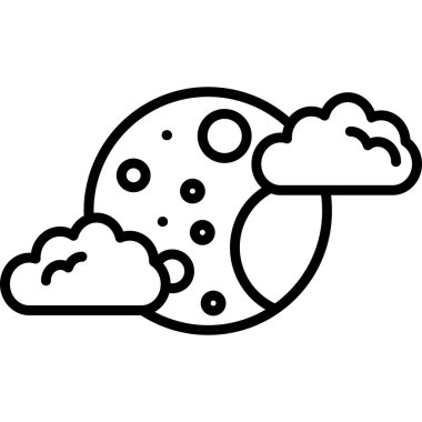 Bulutlu Ay. Beyaz arkaplanda izole edilmiş web tasarımı için bulut vektör simgesine sahip ana hat uydusu