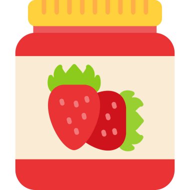 Beyaz arka planda çilek reçeli kavanozu, illüstrasyon, vektör..