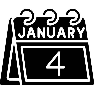 4 Ocak glyph ikon tasarımı. Takvim simgesi. Beyaz arkaplanda izole edilmiş vektör