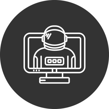 Bir kişi ile bilgisayar monitörü, web simgesi. Bilgisayar teknolojisi ve ağ teması. vektör tasarımı