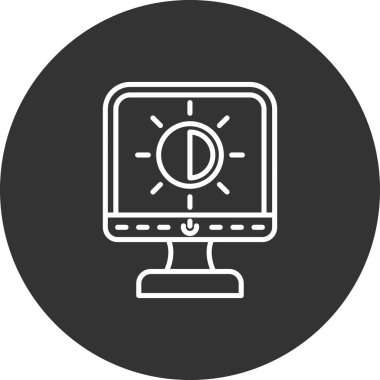 Çember oklu bilgisayar monitörü, satır biçimi simgesi, vektör illüstrasyonu