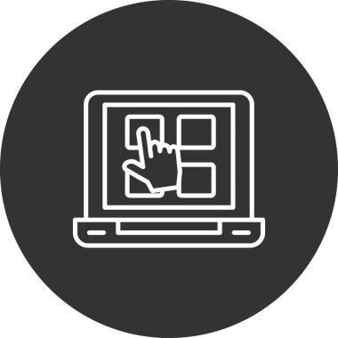 Dizüstü bilgisayarı ve imleç simgesi olan el. Basit bir çizim. Tablet vektör simgesiyle el. Web tasarımı.