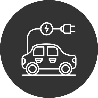 Araba elektrik prizi ikonu, elektrikli araba gücü, araba şarj konsepti, beyaz arka planda fiş tabelası. araba güç simgesi için özet biçimi