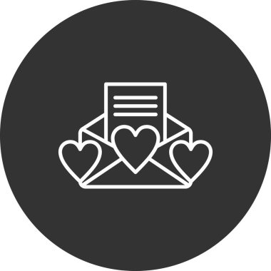 İçinde kalp çizgisi simgesi olan zarf, zarf, harf işareti, vektör grafikleri, beyaz arkaplan üzerinde doğrusal desen olan aşk ve harf..