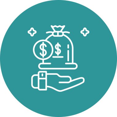 Çemberin içinde bozuk para olan bir elin vektör çizimi