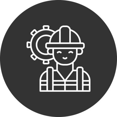 Miğferi ve vites simgesi olan bir işçinin vektör çizimi