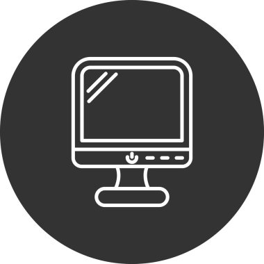 Çember simgesi olan bilgisayar monitörü, basit vektör illüstrasyonu