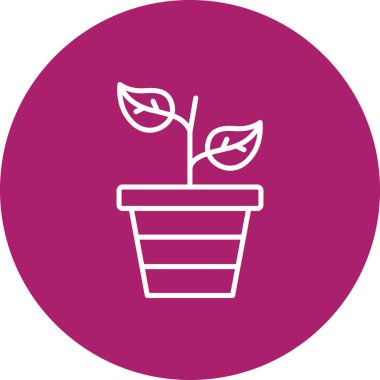 Çömleği, çizgisi ve katı ikonu olan güzel bir bitki, bitki konsepti, vektör işareti, beyaz arka planda doğrusal çizim. Mobil ve taşınabilir için özet simgesi