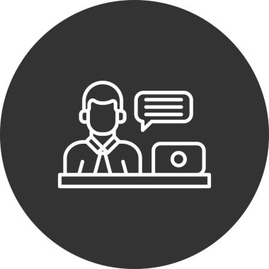 Çevrimiçi toplantı simgesi. Online iletişim konsepti. Görüntülü konuşma. Siluet sembolü. Negatif. vektör izole çizimi