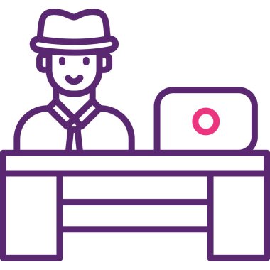 Dizüstü bilgisayar simgesi vektör illüstrasyonlu adam