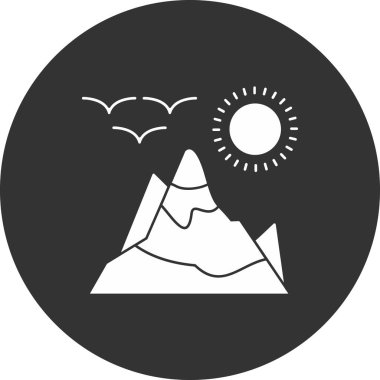 Güneş ve dağ ikonunun vektör illüstrasyonu