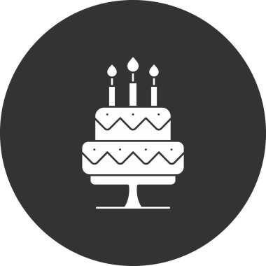 Yanan mum ikonlu doğum günü pastası. Beyaz arkaplanda izole edilmiş vektör illüstrasyonu.