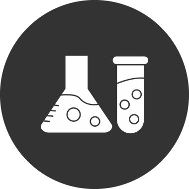 Kimyasal laboratuvar test ikonunun vektör çizimi. Düzenlenebilir vektör. Stok için matara ve laboratuvar simgesi.