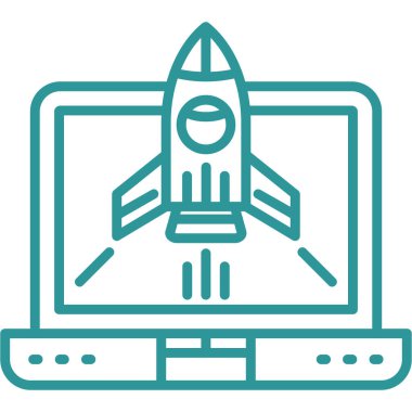 Roket simgesine sahip bilgisayar, vektör illüstrasyon tasarımı