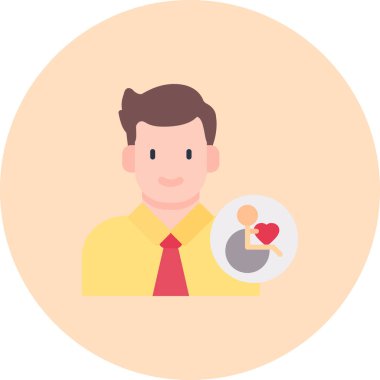 Kalp ikonuna sahip iş adamının vektör düz çizimi