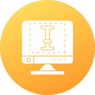 Beyaz arkaplanda ekran simgesi izole edilmiş beyaz çizgi bilgisayar monitörü. Elektronik cihaz görüntüsü. turuncu kare düğme. vektör illüstrasyonu