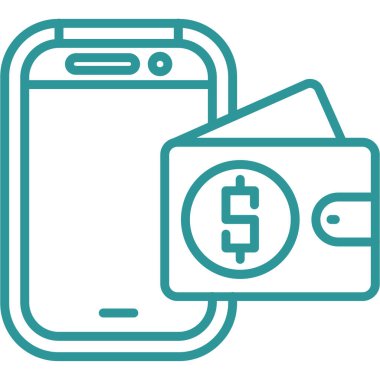 Cep telefonu ödeme çizgisi ve biçim simgesi, vektör illüstrasyonlu cüzdan