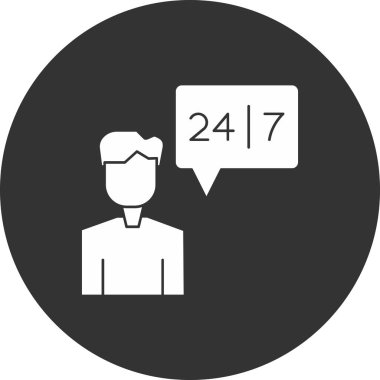 Konuşma baloncuğu ve 24 saat mesaj simgesi. Basit düz stil. vektör illüstrasyonu