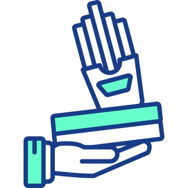 Mavi bir ikon vektör illüstrasyonunu tutan el