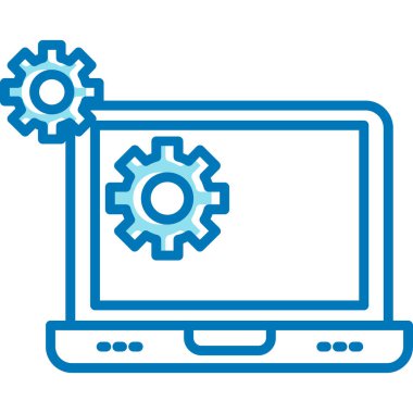 dizüstü bilgisayar ve vites simgesi. Teknoloji servisi ve tamir teması. Yalnız tasarım. vektör illüstrasyonu