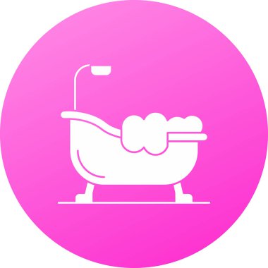 Su damlaları olan beyaz küvet uzun gölgeli izole edilmiş. Çember beyaz düğme. vektör.