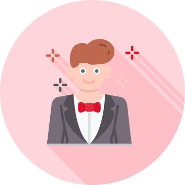 Papyonlu ve papyonlu genç bir adamın düz tasarımı..