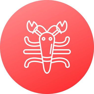 Beyaz arkaplanda kırmızı çizgi yengeç simgesi izole edildi. Beyaz daire düğmesi. vektör.