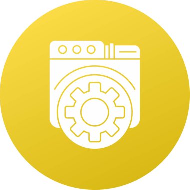 Uzun gölgeli beyaz çizgi çamaşır makinesi simgesi. Çamaşır makinesi. Makine işaretli çamaşır malzemeleri. turuncu daire düğmesi. vektör