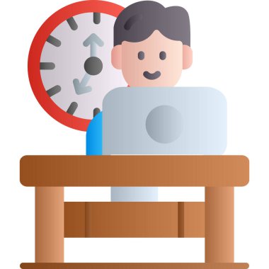 Bir dizüstü bilgisayar vektör illüstrasyonuyla çalışan bir adam