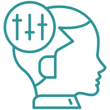 Beyin ikonu olan bir kafa. Beyaz arkaplanda web tasarımı için beyin vektör simgelerine sahip insan beyni ana hatları