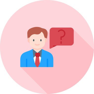 İş adamı soru işaretiyle düşünüyor. düz tasarım biçimi.