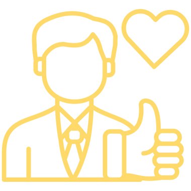 Kalp ikonu olan bir iş adamı. İnsan aşk vektör simgelerini özetle. İnce çizgi resim grafiği