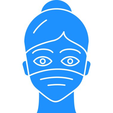 Mavi gözlü ve uzun saçlı kız, renk vektörü çizimi, basit simge