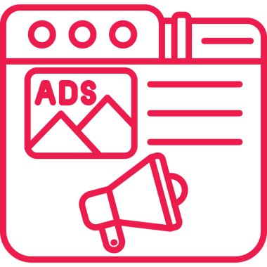 Reklam pazarlama ikonu. Beyaz arkaplanda izole edilmiş web için reklam vektör simgeleri ana hatları